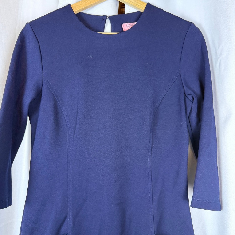 J. McLaughlin Catalyst Dress Winter Navy 3/4 Sleeve Fitted Ponte Size Small